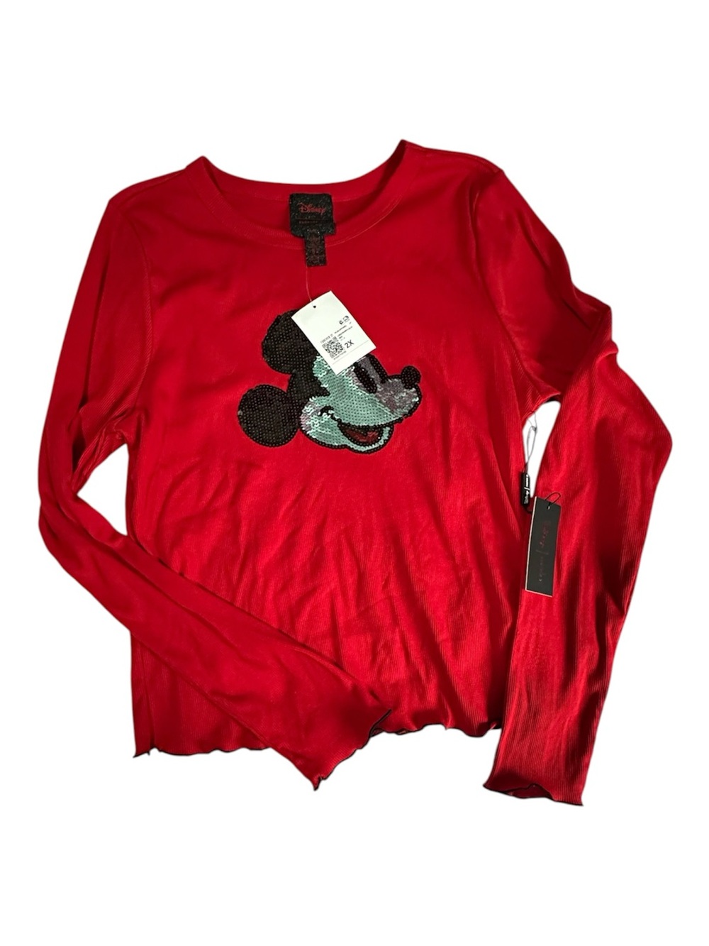 Disney X Forever 21 Red Ribbed Top with Sequin Mickey